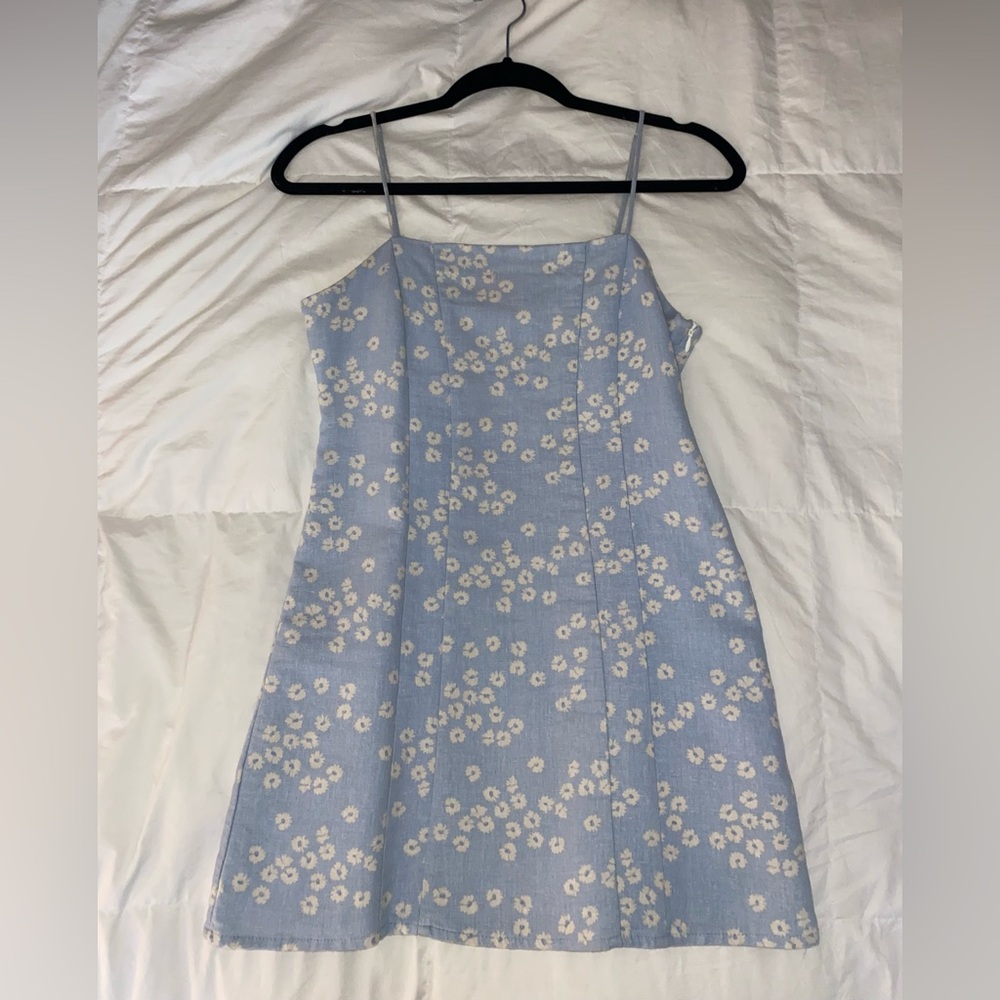 ZARA Floral Print Mini Dress Blue and White Small